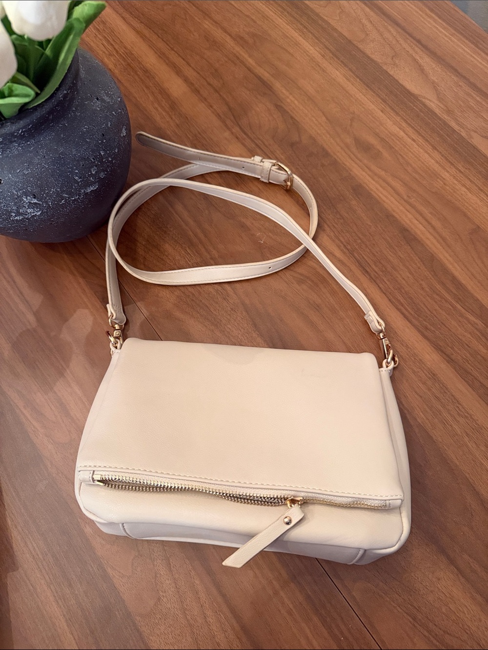Urban Expressions Cream Crossbody Bag with Gold Hardware
